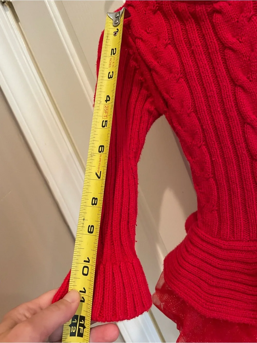 2T Toddler Red Cable-Knit Dress with Tulle Skirt